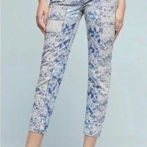 Anthropologie Pilcro Mid Rise Jacquard Stet Crop Jeans Sz 26